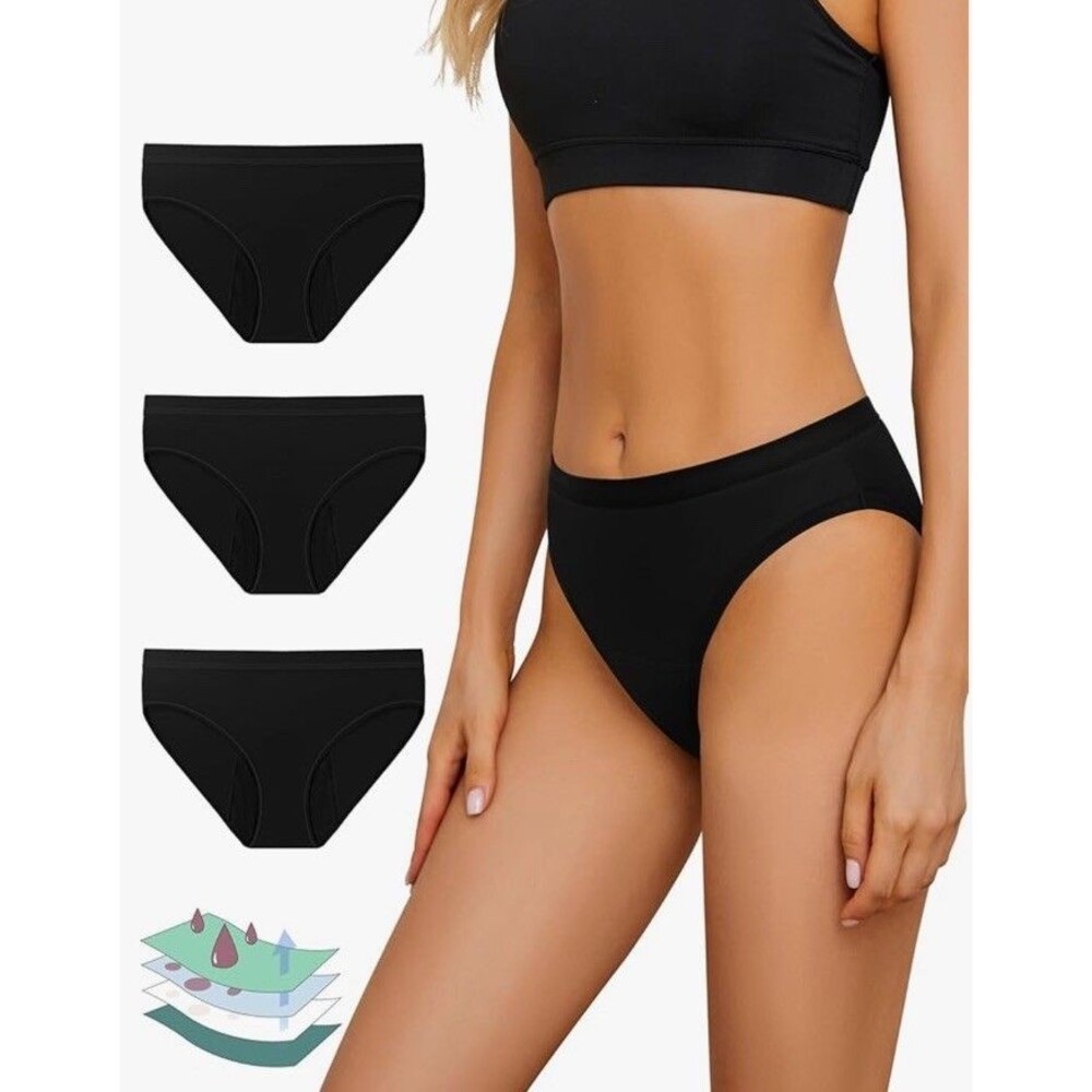 3 Pair Pack Womens High Absorbency Period Underwear Black Size Small New